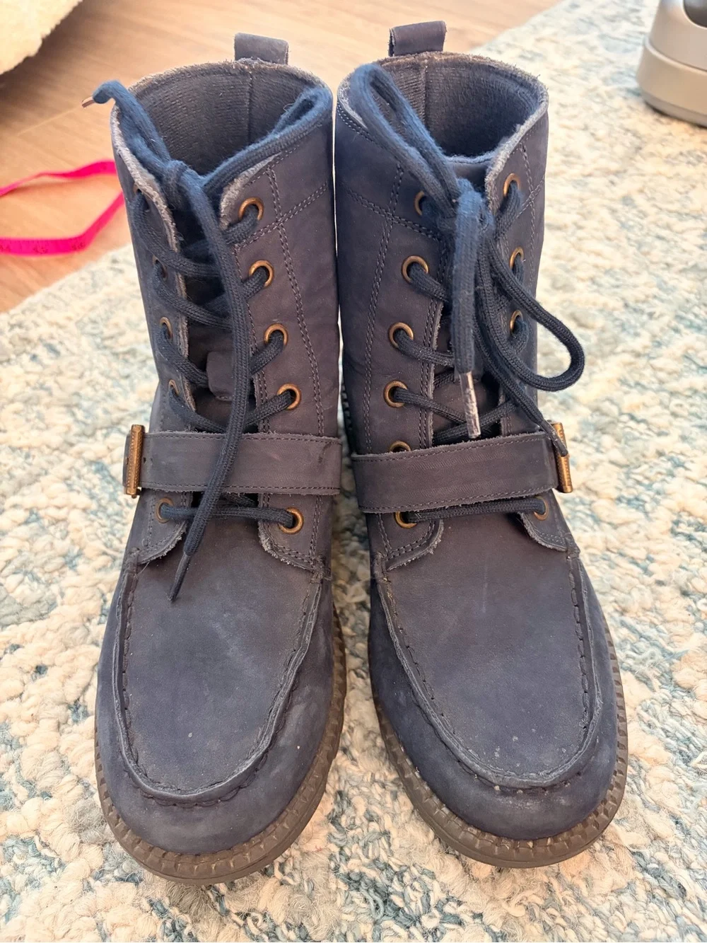 Ralph Lauren Polo Bear Ranger HI II Boy Boots Navy Suede Mallet Bear Size 4